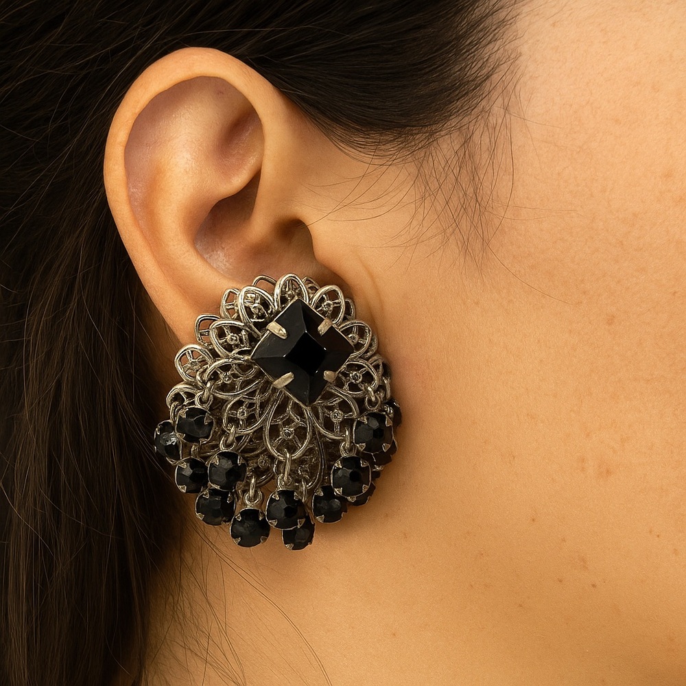 Ornate Black and Silver Filigree Earrings